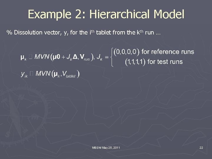 Example 2: Hierarchical Model % Dissolution vector, y, for the ith tablet from the