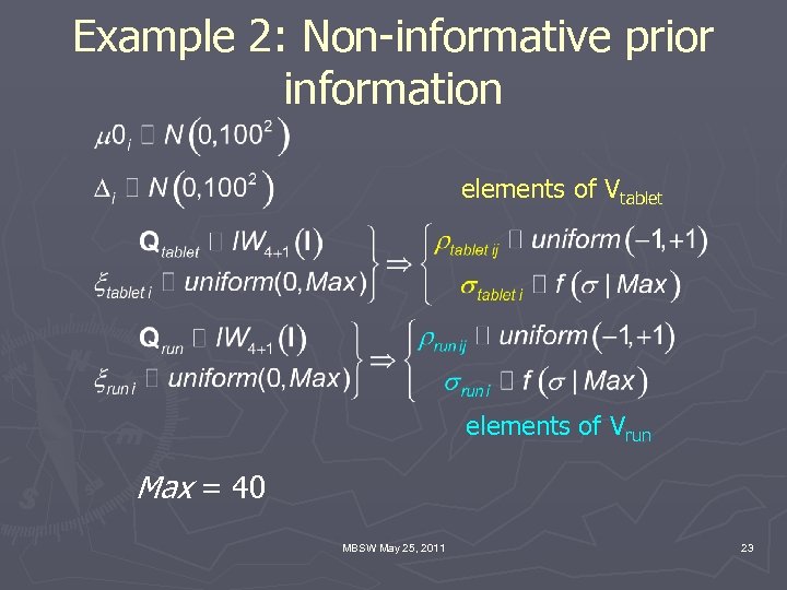 Example 2: Non-informative prior information elements of Vtablet elements of Vrun Max = 40
