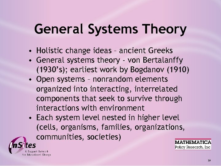 General Systems Theory • Holistic change ideas – ancient Greeks • General systems theory