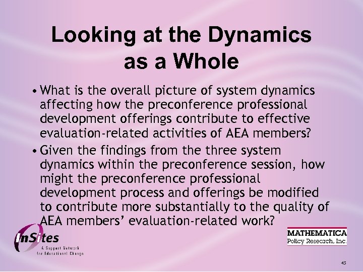 Looking at the Dynamics as a Whole • What is the overall picture of