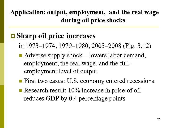 Application: output, employment, and the real wage during oil price shocks p Sharp oil