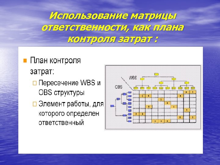 Использование матрицы ответственности, как плана контроля затрат : 