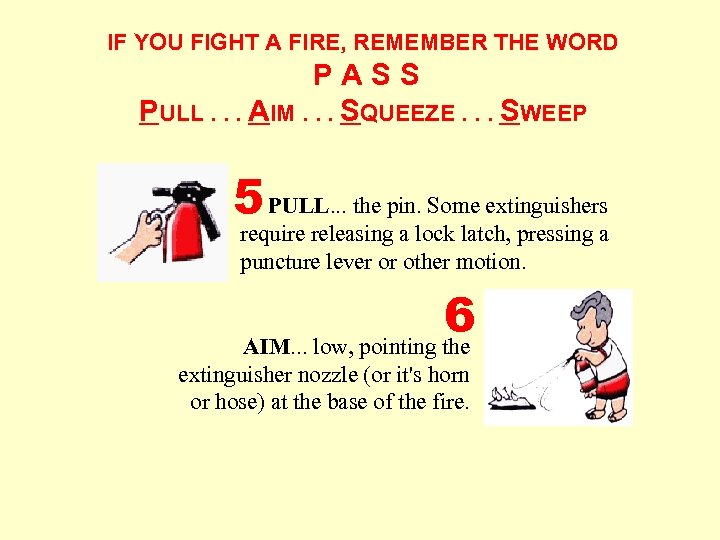 IF YOU FIGHT A FIRE, REMEMBER THE WORD PASS PULL. . . AIM. .