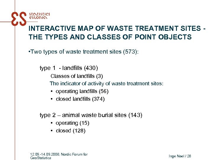 INTERACTIVE MAP OF WASTE TREATMENT SITES THE TYPES AND CLASSES OF POINT OBJECTS •