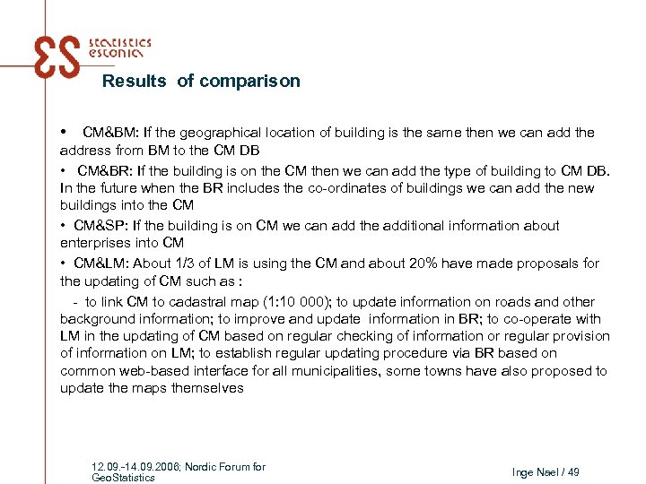 Results of comparison • CM&BM: If the geographical location of building is the same