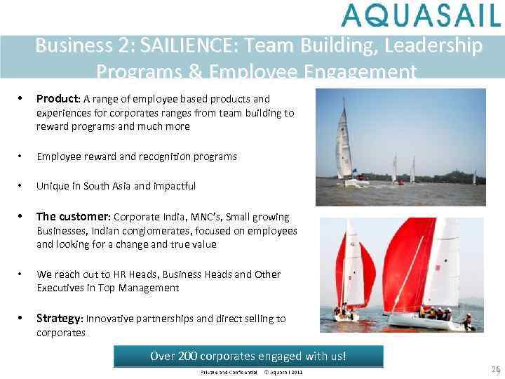  Business 2: SAILIENCE: Team Building, Leadership Programs & Employee Engagement • Product: A