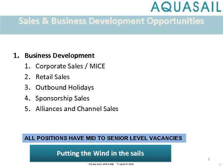 Sales & Business Development Opportunities 1. Business Development 1. Corporate Sales / MICE 2.