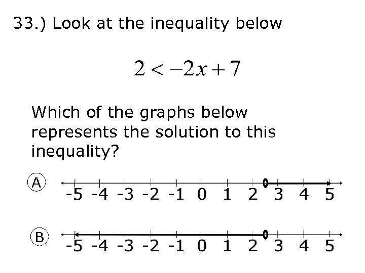33. ) Look at the inequality below Which of the graphs below represents the