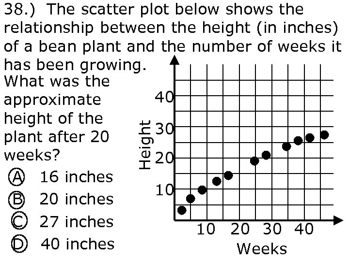 Height 38. ) The scatter plot below shows the relationship between the height (in