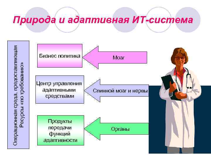 Операционная среда, предоставляющая Ресурсы «по требованию» Природа и адаптивная ИТ-система Бизнес политика Мозг Центр