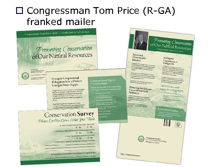 o Congressman Tom Price (R-GA) franked mailer 