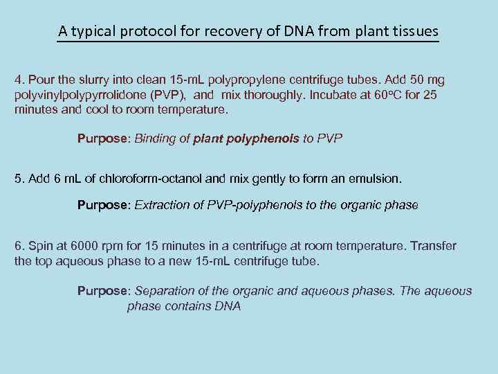 A typical protocol for recovery of DNA from plant tissues 4. Pour the slurry