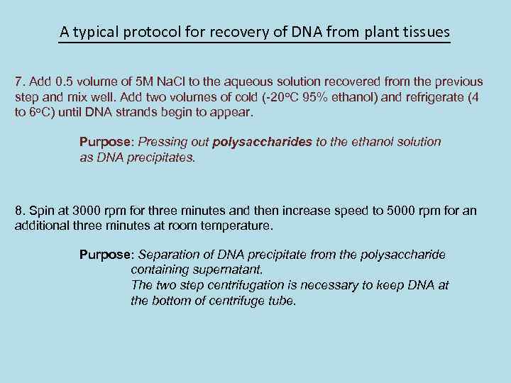 A typical protocol for recovery of DNA from plant tissues 7. Add 0. 5