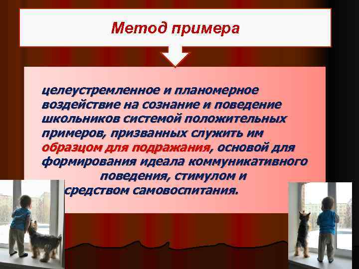 Метод примера целеустремленное и планомерное воздействие на сознание и поведение школьников системой положительных примеров,