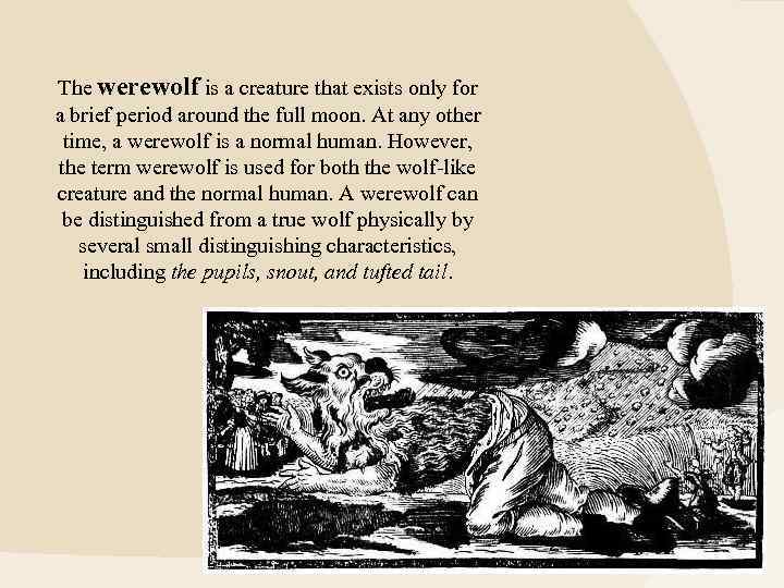 The werewolf is a creature that exists only for a brief period around the