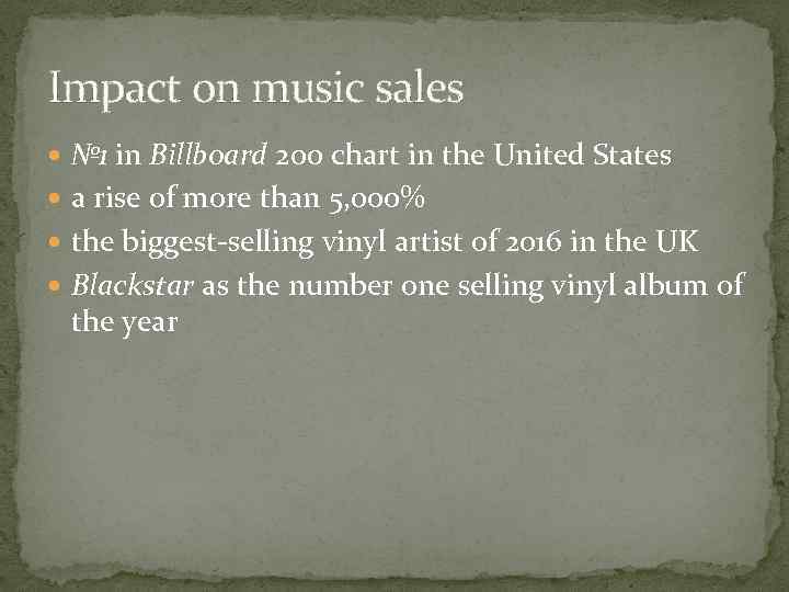 Impact on music sales № 1 in Billboard 200 chart in the United States