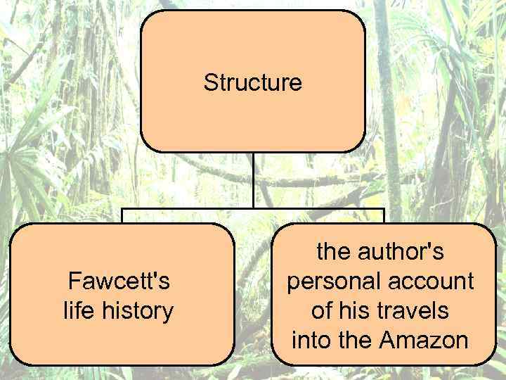 Structure Fawcett's life history the author's personal account of his travels into the Amazon