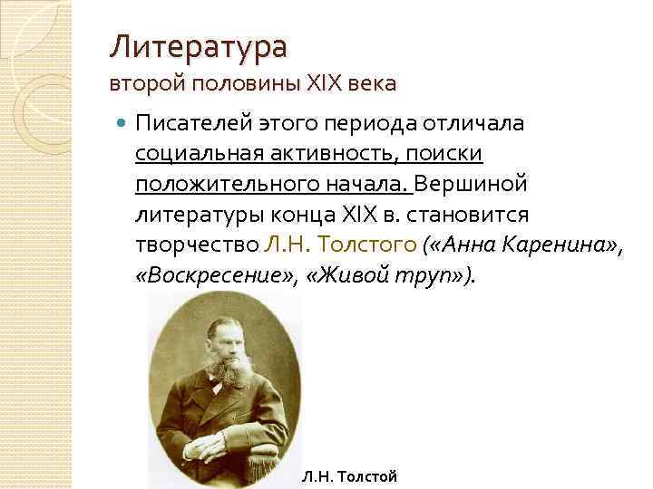 Литература второй половины XIX века Писателей этого периода отличала социальная активность, поиски положительного начала.