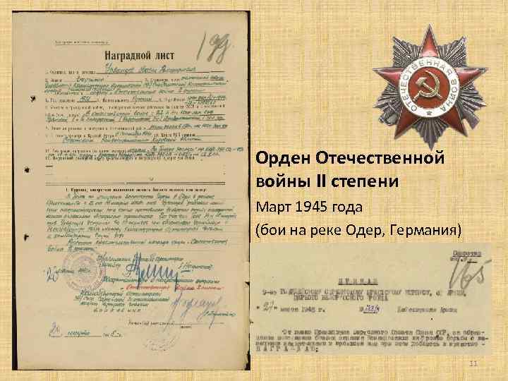 Орден Отечественной войны II степени Март 1945 года (бои на реке Одер, Германия) 11