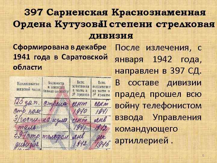 397 Сарненская Краснознаменная Ордена Кутузова степени стрелковая II дивизия Сформирована в декабре После излечения,