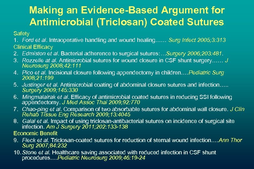 Making an Evidence-Based Argument for Antimicrobial (Triclosan) Coated Sutures Safety 1. Ford et al.