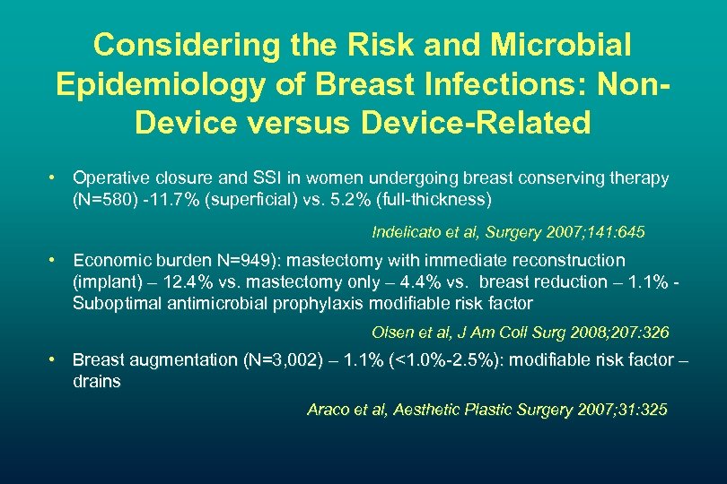 Considering the Risk and Microbial Epidemiology of Breast Infections: Non. Device versus Device-Related •