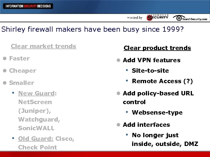 Shirley firewall makers have been busy since 1999? Clear market trends l Faster l