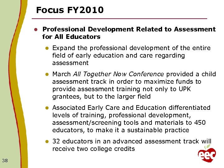 Focus FY 2010 l Professional Development Related to Assessment for All Educators l l