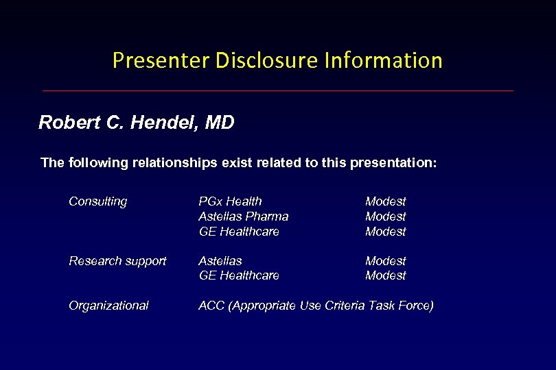 Presenter Disclosure Information Robert C. Hendel, MD The following relationships exist related to this