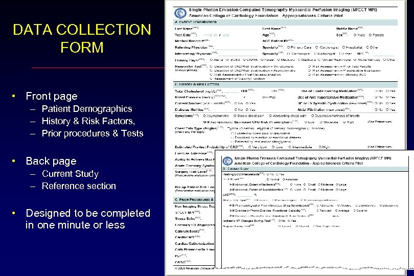 DATA COLLECTION FORM • Front page – Patient Demographics – History & Risk Factors,