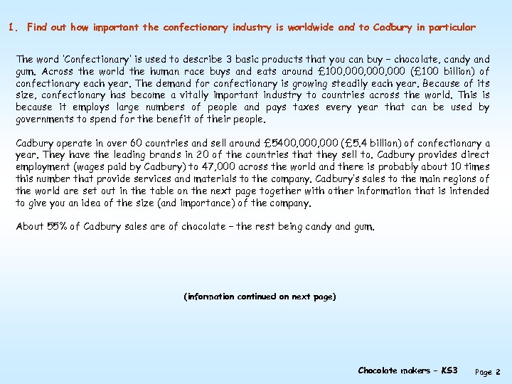 1. Find out how important the confectionary industry is worldwide and to Cadbury in