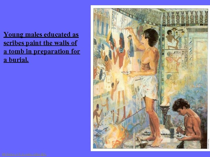 Young males educated as scribes paint the walls of a tomb in preparation for