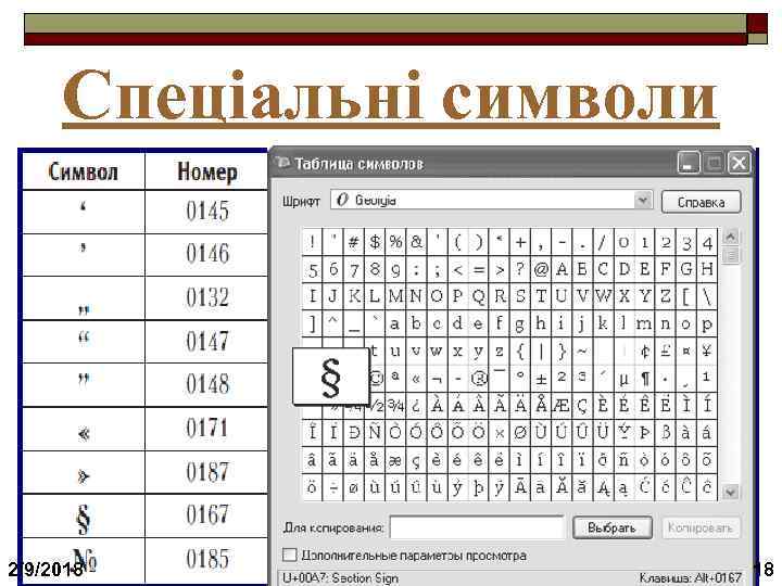 Спеціальні символи 2/9/2018 18 