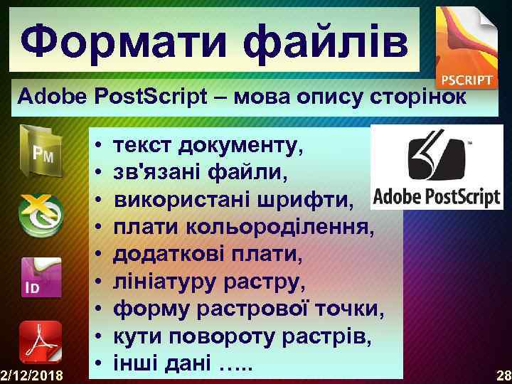 Формати файлів Adobe Post. Script – мова опису сторінок 2/12/2018 • • • текст