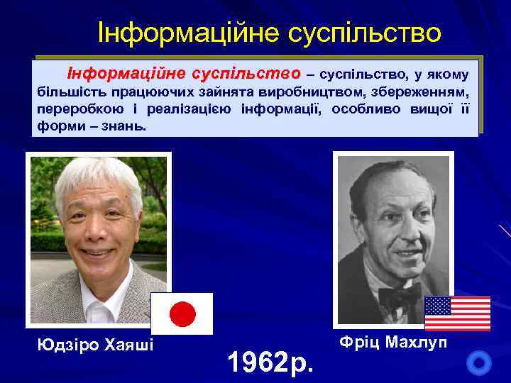 Інформаційне суспільство – суспільство, у якому більшість працюючих зайнята виробництвом, збереженням, переробкою і реалізацією