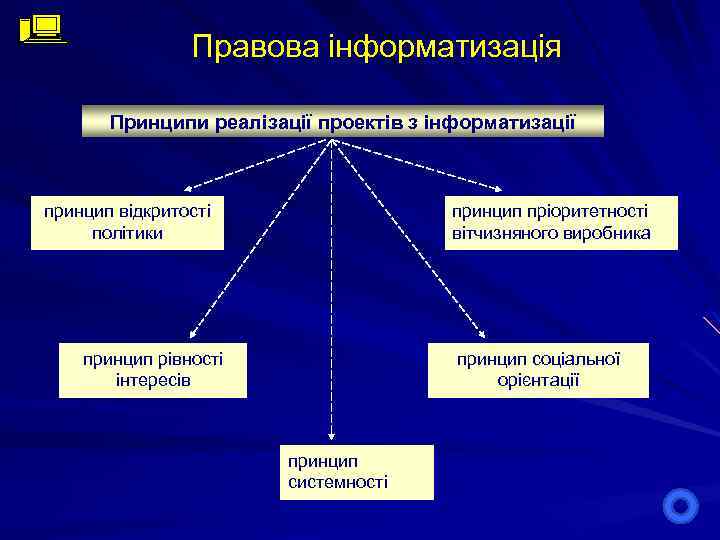 Правова інформатизація Принципи реалізації проектів з інформатизації принцип відкритості політики принцип пріоритетності вітчизняного виробника