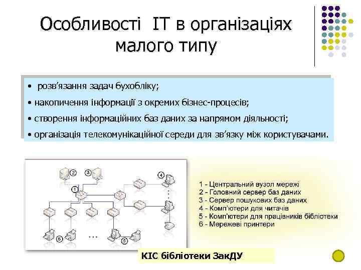 Особливості ІТ в організаціях малого типу • розв’язання задач бухобліку; • накопичення інформації з