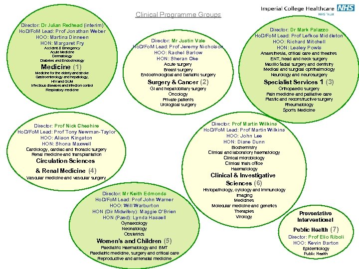 Clinical Programme Groups Director: Dr Julian Redhead (interim) Ho. D/Fo. M Lead: Prof Jonathan