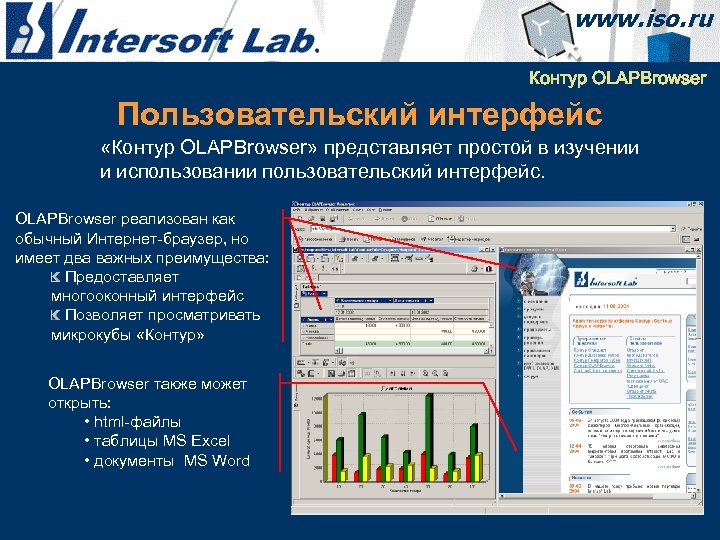 Контур OLAPBrowser Пользовательский интерфейс «Контур OLAPBrowser» представляет простой в изучении и использовании пользовательский интерфейс.