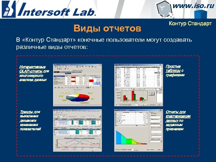 Виды отчетов Контур Стандарт В «Контур Стандарт» конечные пользователи могут создавать различные виды отчетов: