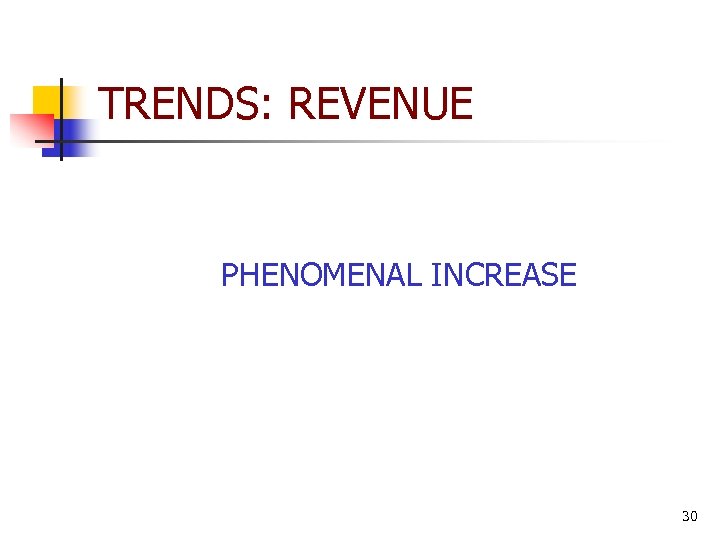 TRENDS: REVENUE PHENOMENAL INCREASE 30 