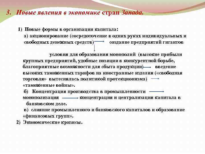3. Новые явления в экономике стран Запада. 1) Новые формы в организации капитала: а)