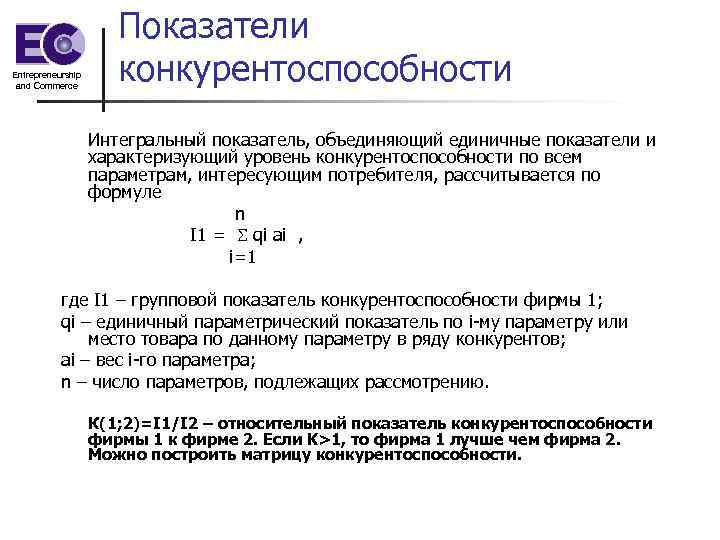 Показатели конкурентоспособности