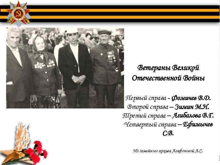 Ветераны Великой Отечественной Войны Первый справа - Фомичев В. Д. Второй справа – Зимин
