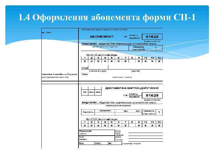 1. 4 Оформлення абонемента форми СП-1 