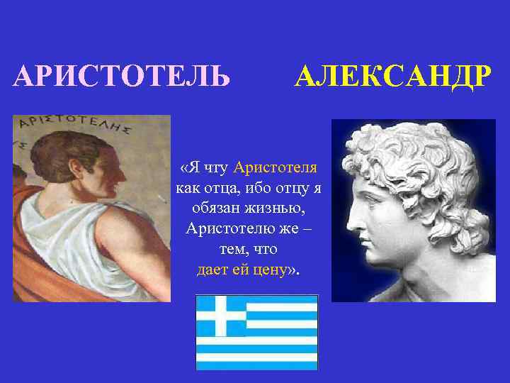 АРИСТОТЕЛЬ АЛЕКСАНДР «Я чту Аристотеля как отца, ибо отцу я обязан жизнью, Аристотелю же