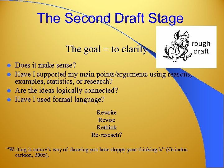 The Second Draft Stage The goal = to clarify Does it make sense? Have