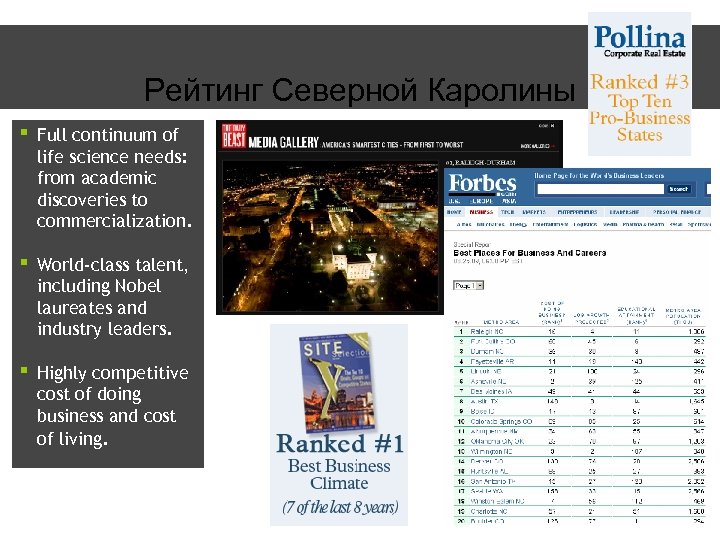 Рейтинг Северной Каролины ▪ Full continuum of life science needs: from academic discoveries to