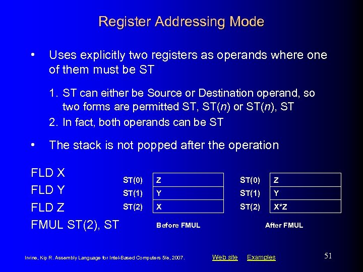 Register Addressing Mode • Uses explicitly two registers as operands where one of them