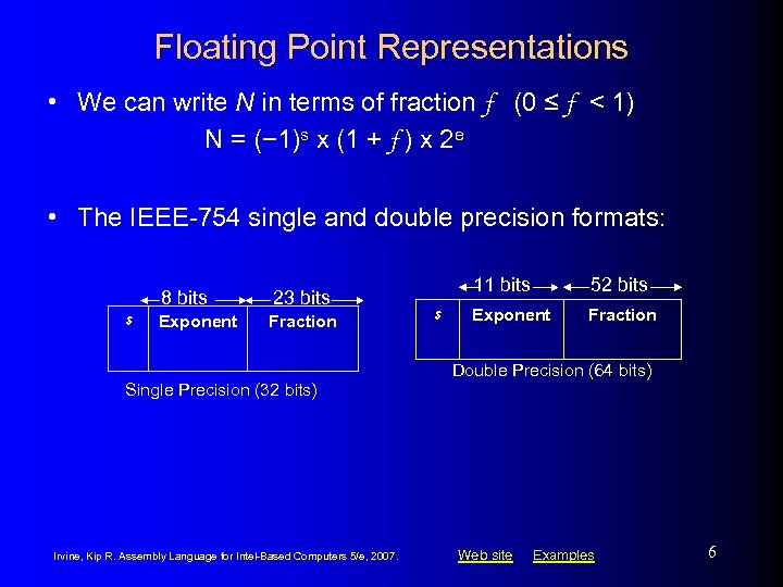 Floating Point Representations • We can write N in terms of fraction f (0